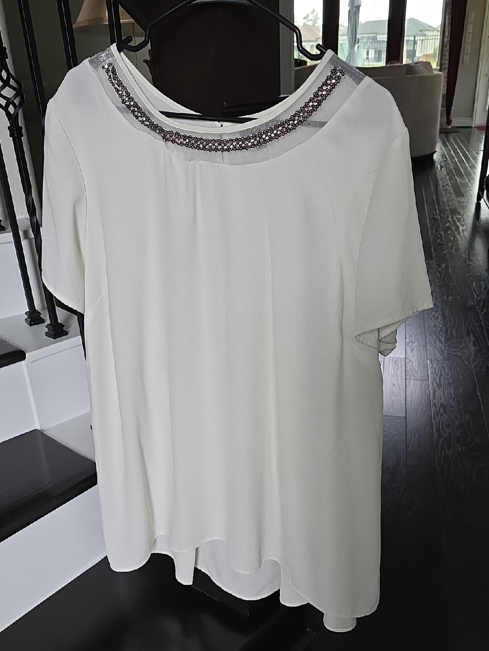 Apt. 9 Ivory Short-Sleeve Blouse with Beaded Scoop Neck